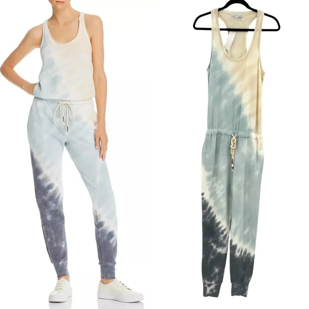 Young Fabulous & Broke Eberhart Tie-Dye Jumpsuit Blue Cream Size Small‎